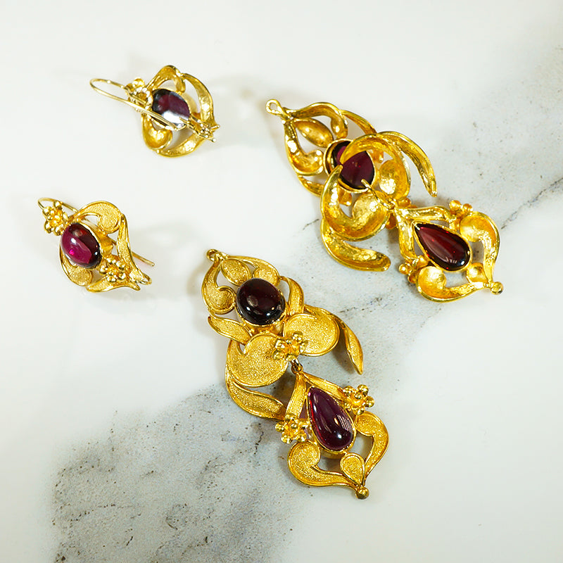 Rare and Stunning High Karat Gold and Garnet Earrings