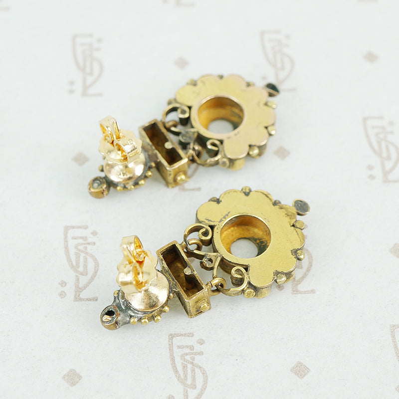 Rose cut Garnet and jewelers brass post earrings back view