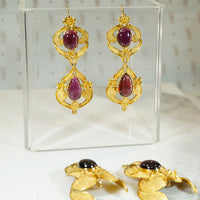 Rare and Stunning High Karat Gold and Garnet Earrings