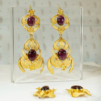 Rare and Stunning High Karat Gold and Garnet Earrings