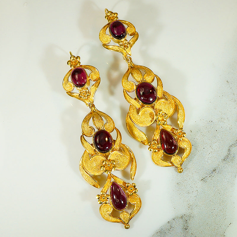 Rare and Stunning High Karat Gold and Garnet Earrings