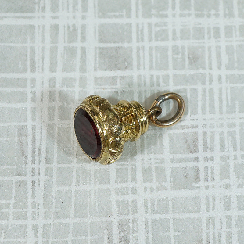Garnet-Colored Glass and Gold Filled Fob
