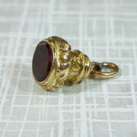 Garnet-Colored Glass and Gold Filled Fob
