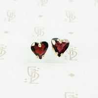 garnet heart stud earrings 14k yellow gold