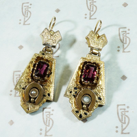 Engraved Victorian Earrings with Gems & Horseshoe Motif