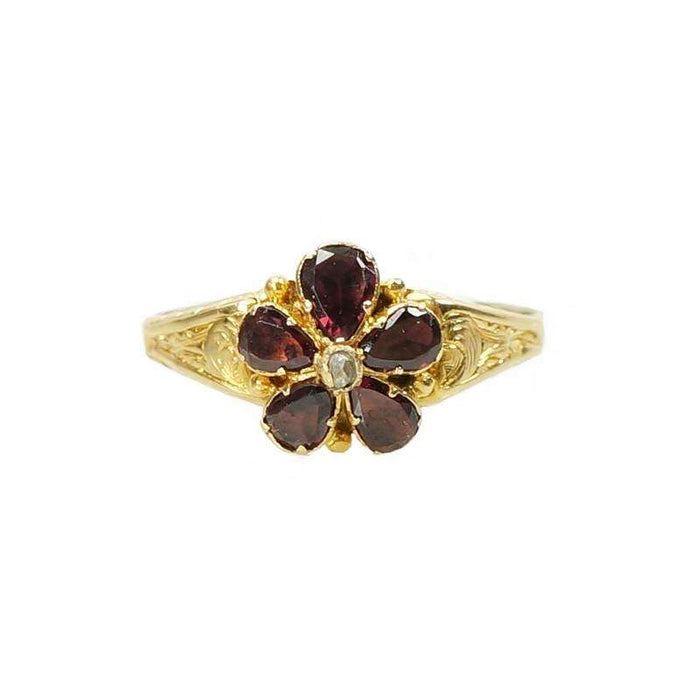 Georgian Garnet Pansy Ring in 22k Gold