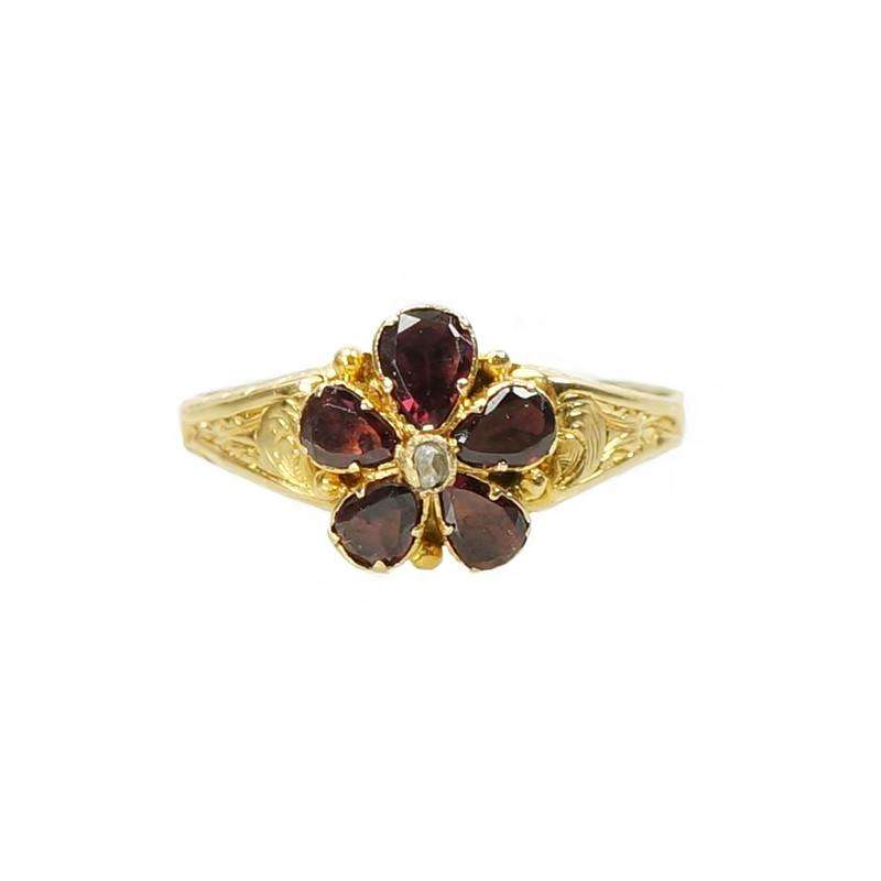 Georgian Garnet Pansy Ring in 22k Gold