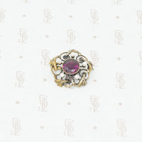 Gold brooch with acanthus leaves a rhodolite garnet and pearls