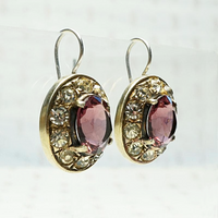 Dramatic Vintage Earrings in Silver Gilt & Glass, side view.