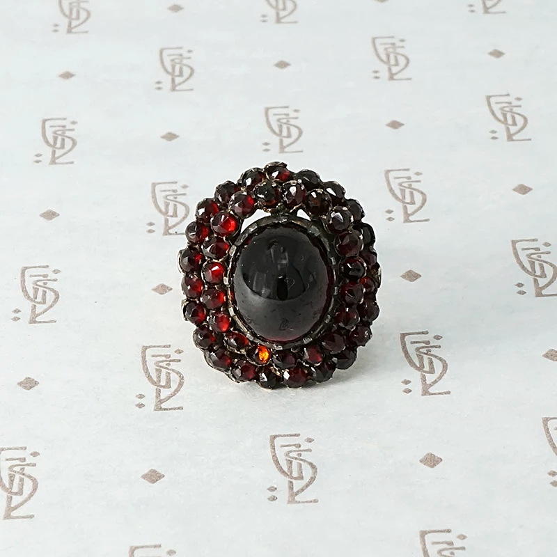 Victorian Rose Cut and Carbuncle Garnet Cluster Ring