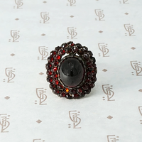 Victorian Rose Cut and Carbuncle Garnet Cluster Ring