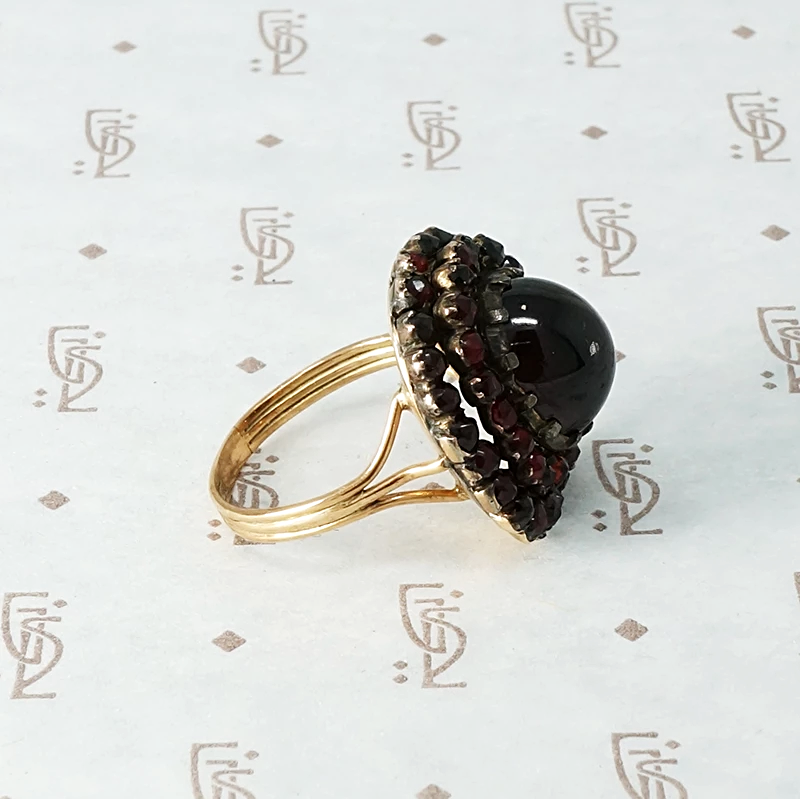 Victorian Rose Cut and Carbuncle Garnet Cluster Ring