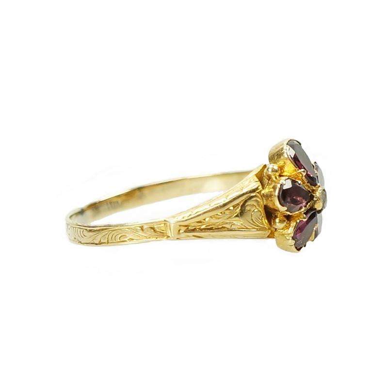 Georgian Garnet Pansy Ring in 22k Gold