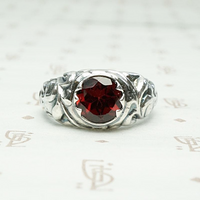 Green Man Recycled Silver & Garnet Ring