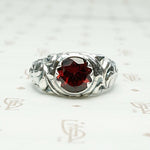 Green Man Recycled Silver & Garnet Ring
