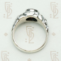 Green Man Recycled Silver & Garnet Ring