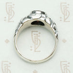Green Man Recycled Silver & Garnet Ring