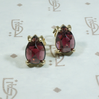 Rose Cut Pear Shaped Garnet and Gold Stud Earrings