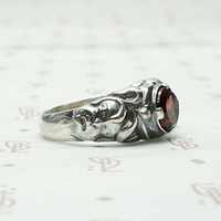 Green Man Garnet Ring in Recycled Silver