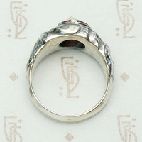 Green Man Garnet Ring in Recycled Silver
