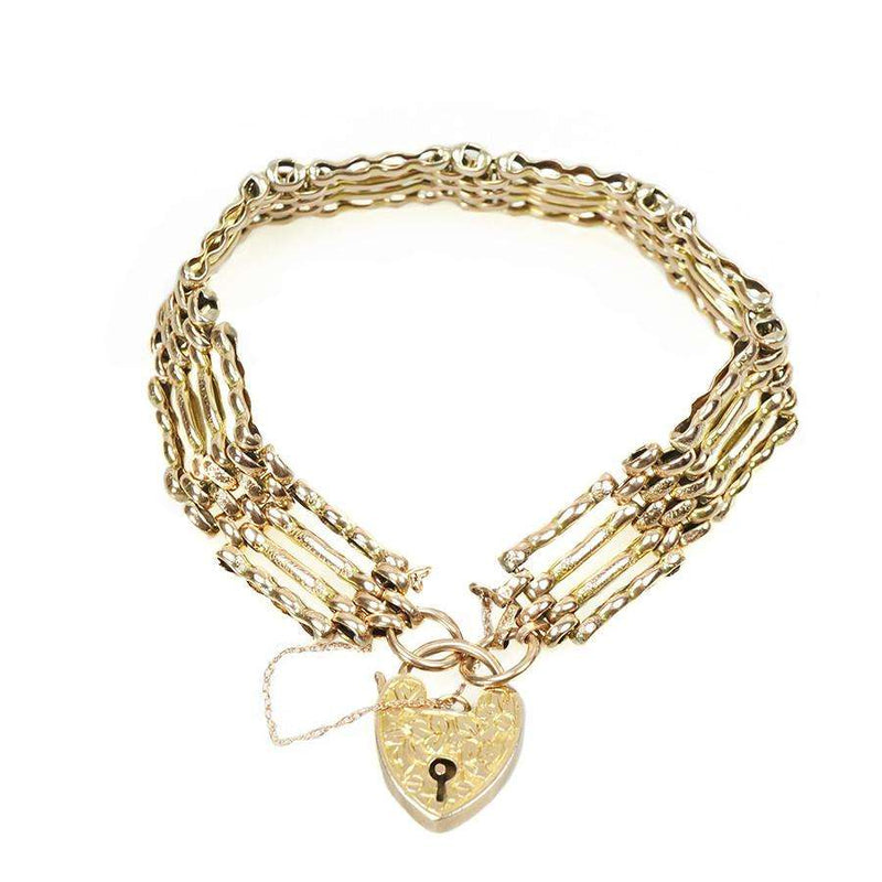 Yellow Gold Victorian Gate Bracelet with Heart Lock