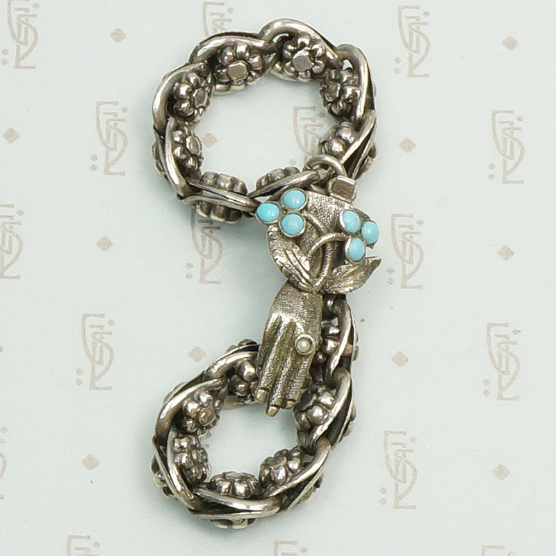 Bejeweled 19th Century Silver Hand Clasp Bracelet