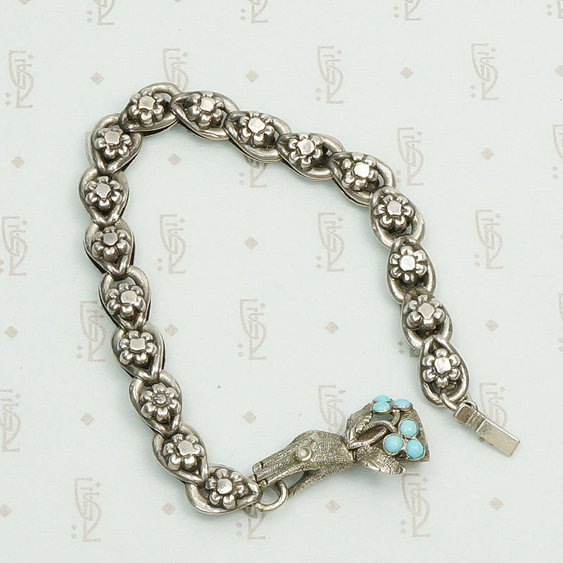 Bejeweled 19th Century Silver Hand Clasp Bracelet