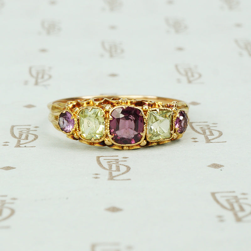 Garnet and Chrysoberyl in 18k gold ring circa 1850