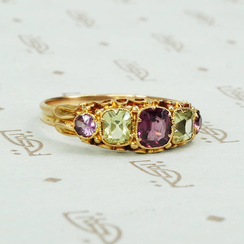 Rare Mid 19th Century Chrysoberyl and Garnet Ring