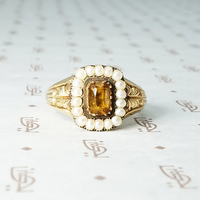 Georgian Golden Citrine and Pearl Ring