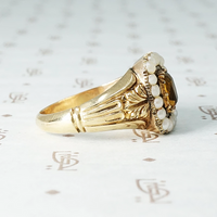 Georgian Golden Citrine and Pearl Ring