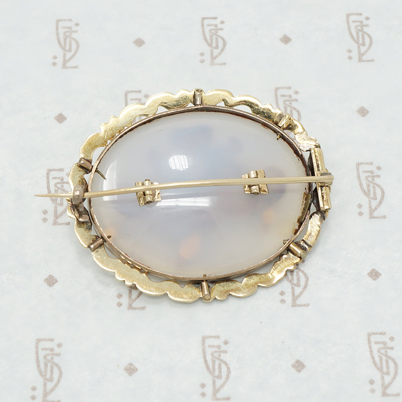 22k gold chalcedony georgian brooch back view
