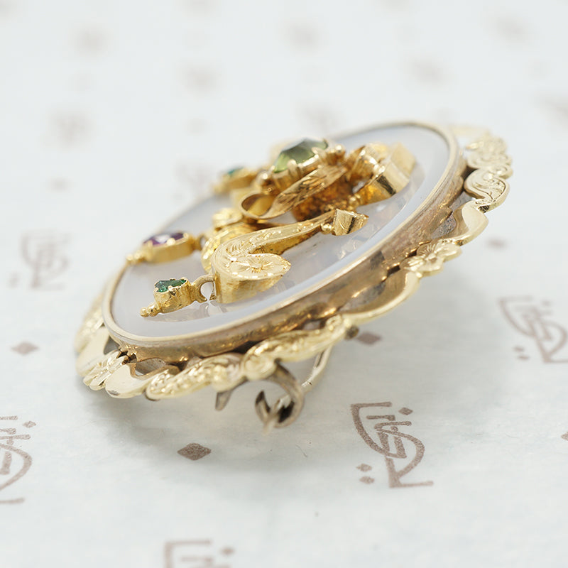 22k gold chalcedony georgian brooch side view
