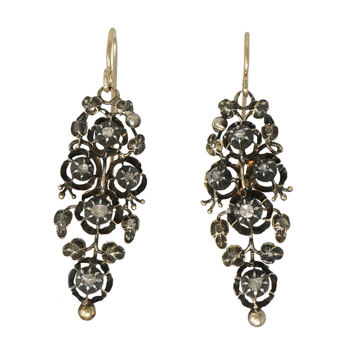 Georgian day and night silver on gold diamond earrings
