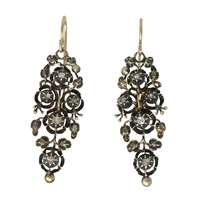 Georgian day and night silver on gold diamond earrings