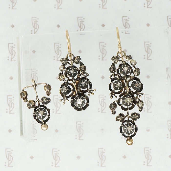 Georgian day and night silver on gold diamond earrings