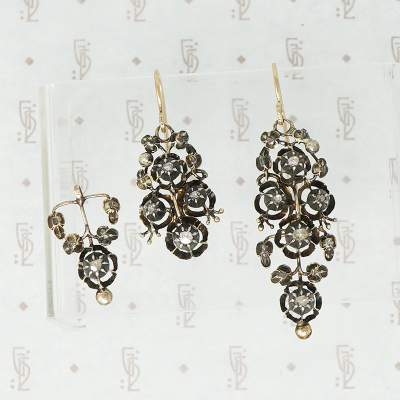 Georgian day and night silver on gold diamond earrings