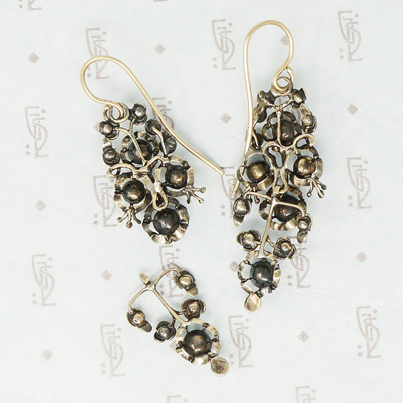 Georgian day and night silver on gold diamond earrings back