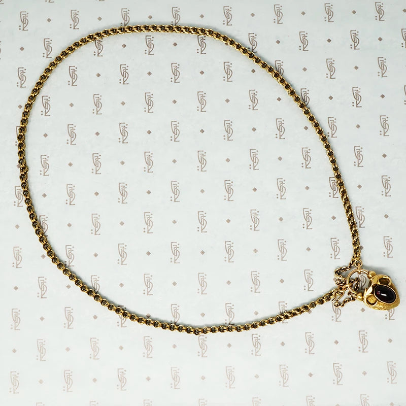 georgian heart lock locket back with garnet carbuncle on gold chain