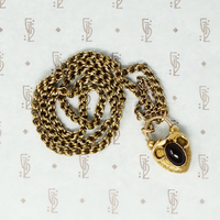 georgian heart lock locket back with garnet carbuncle on gold chain