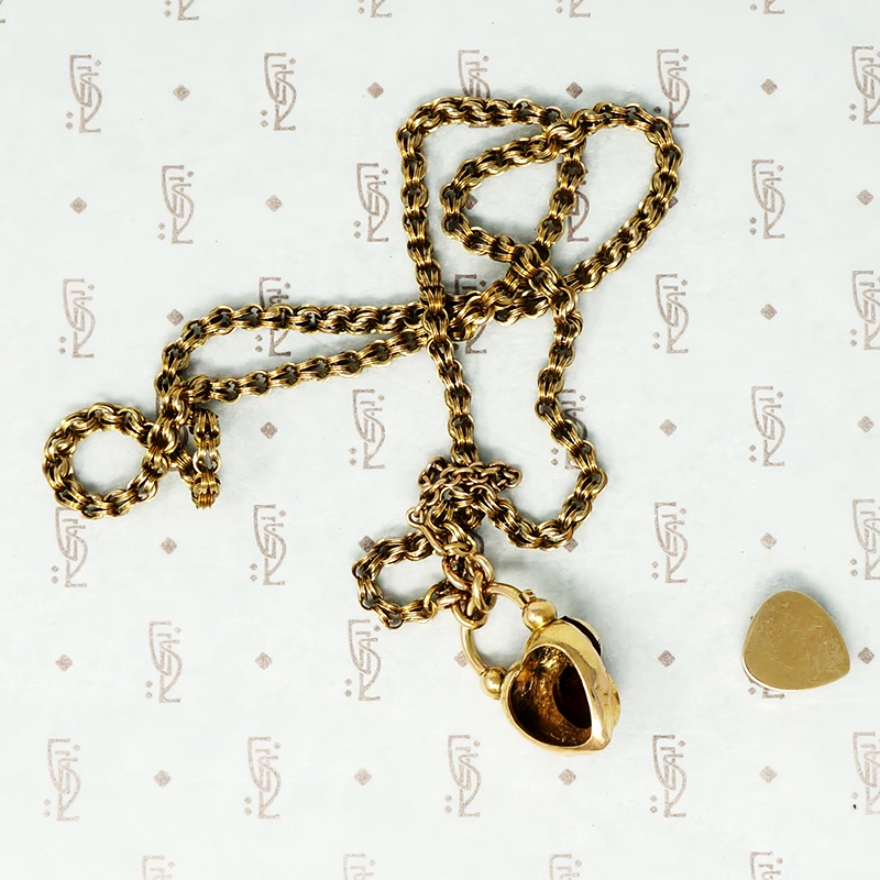 georgian heart lock locket back with garnet carbuncle on gold chain