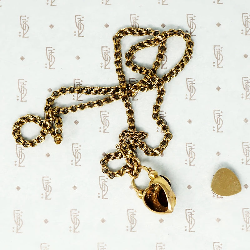 georgian heart lock locket back with garnet carbuncle on gold chain