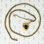 georgian heart lock locket back with garnet carbuncle on gold chain
