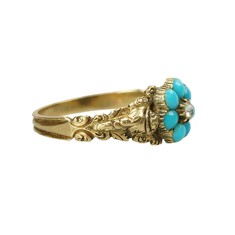 Turquoise Tudor Rose Locket Ring - Gem Set Love