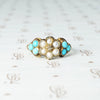 Victorian White Rose Love Token Ring with Pearl and Turquoise