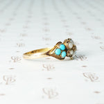 Victorian White Rose Love Token Ring with Pearl and Turquoise