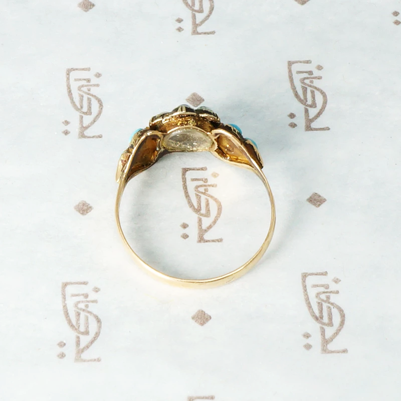 Victorian White Rose Love Token Ring with Pearl and Turquoise
