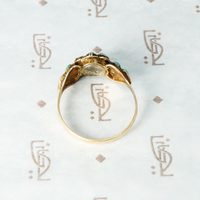 Victorian White Rose Love Token Ring with Pearl and Turquoise