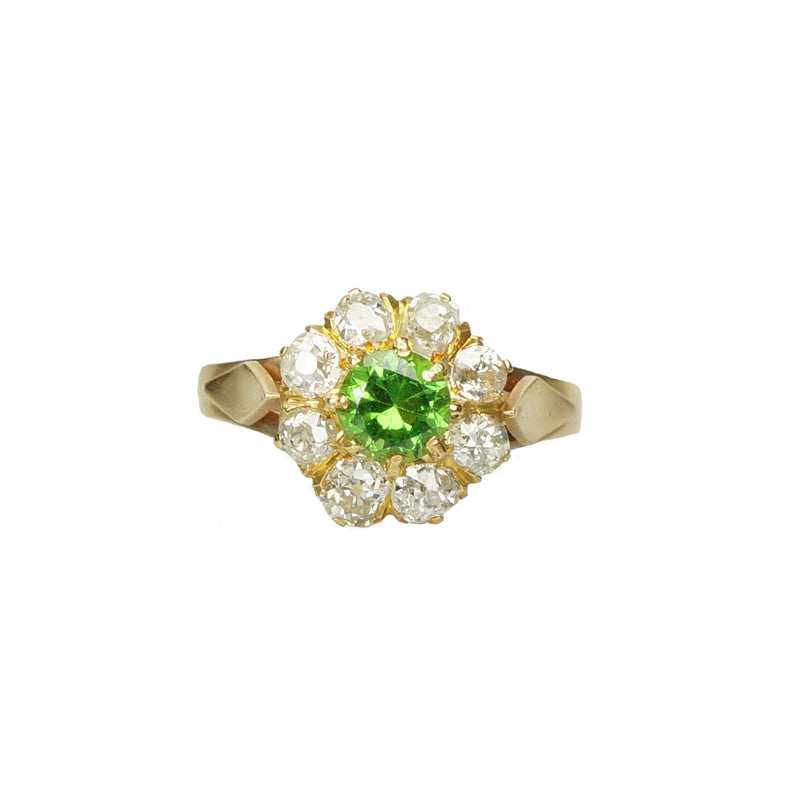 Green Garnet and Mine Cut Diamond Ring - Gem Set Love