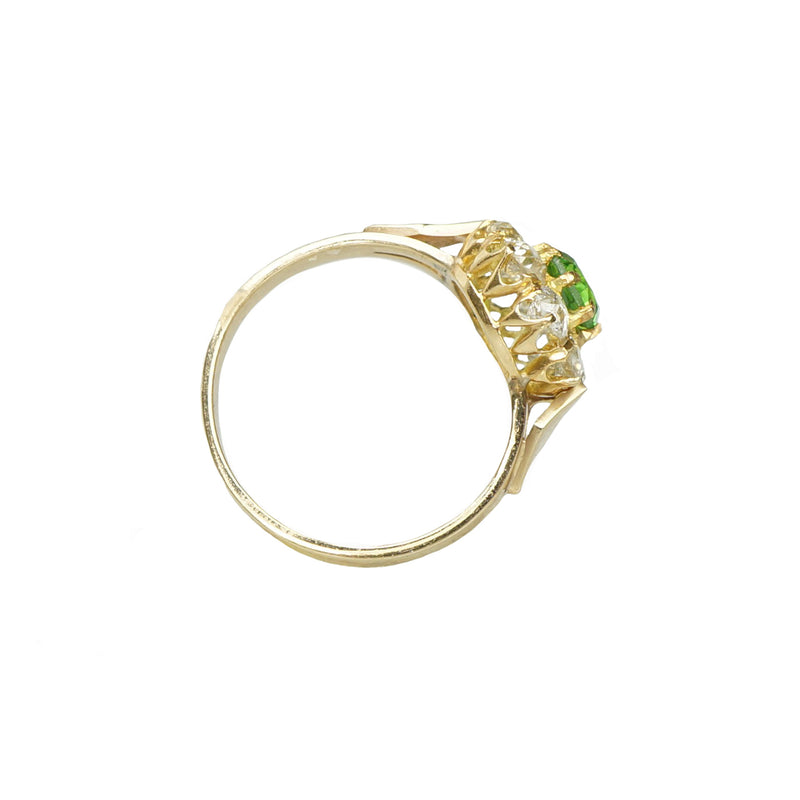 Green Garnet and Mine Cut Diamond Ring - Gem Set Love